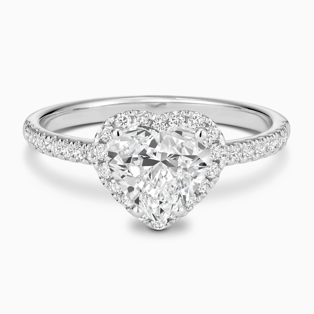 The Ecksand Diamond Engagement Ring with Diamond Halo, Pavé and Bridge shown with Heart in Platinum