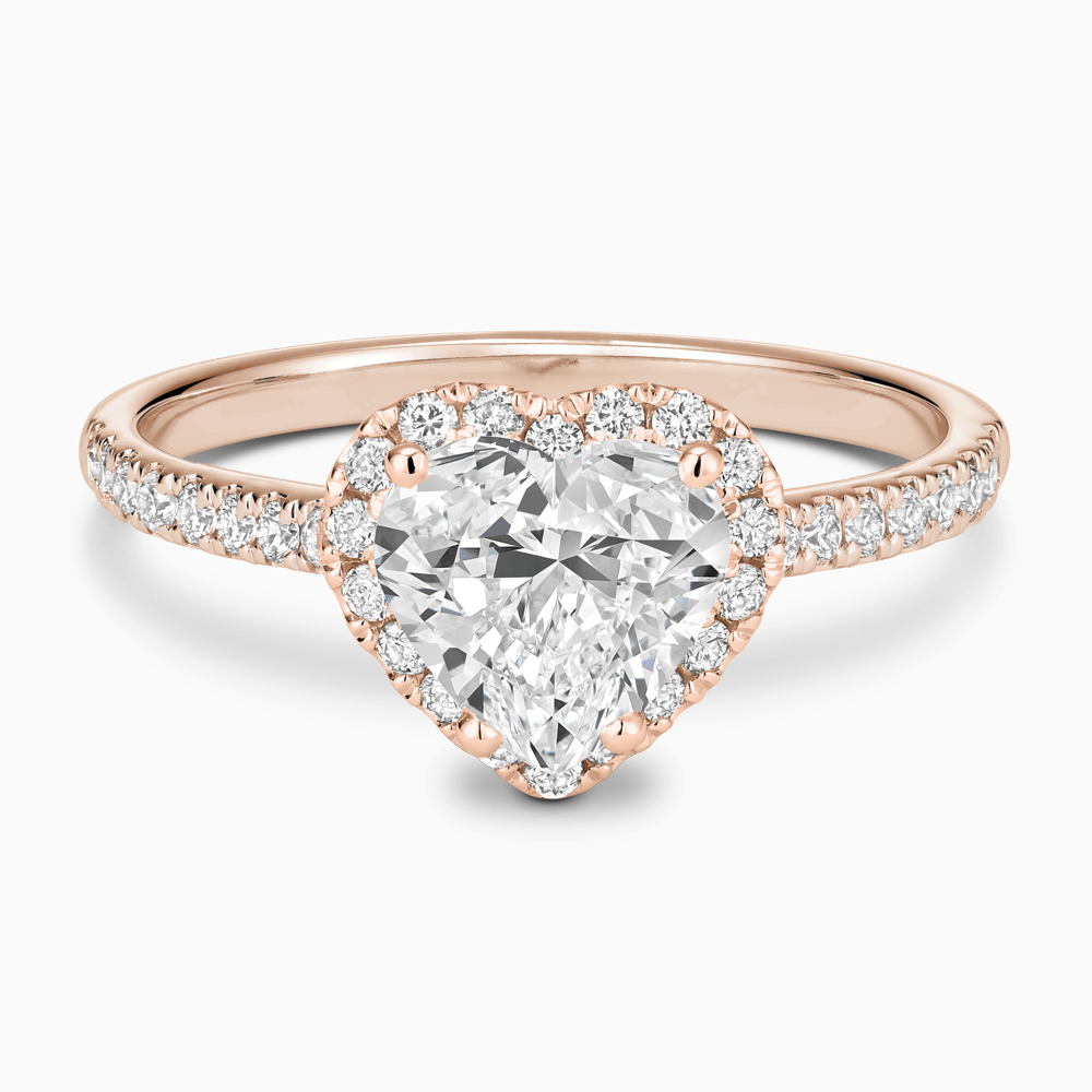 The Ecksand Diamond Engagement Ring with Diamond Halo, Pavé and Bridge shown with Heart in 14k Rose Gold