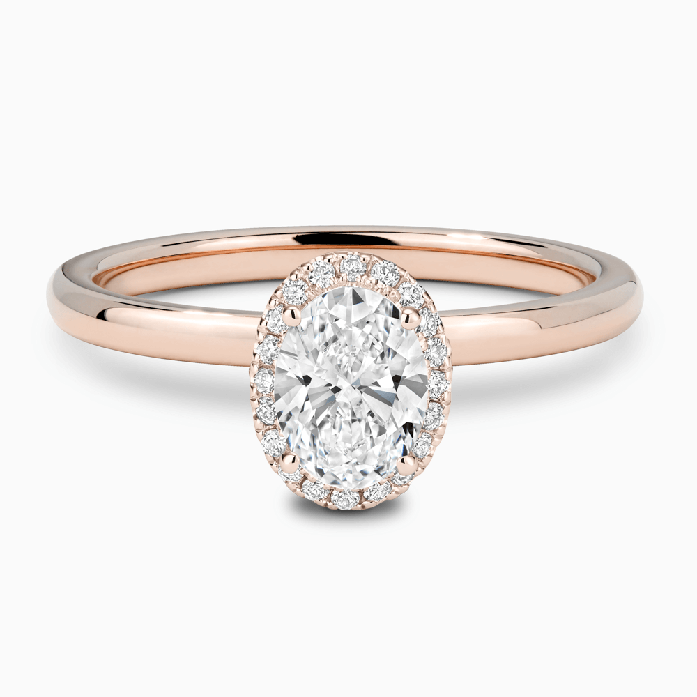 The Ecksand Vintage Engagement Ring with Diamond Halo shown with Oval in 14k Rose Gold