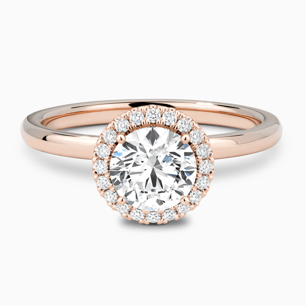The Ecksand Vintage Engagement Ring with Diamond Halo shown with Round in 14k Rose Gold