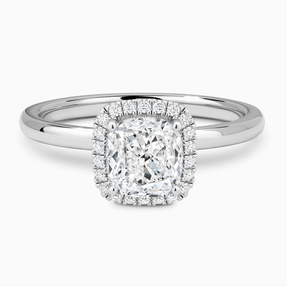 The Ecksand Vintage Engagement Ring with Diamond Halo shown with Cushion in Platinum