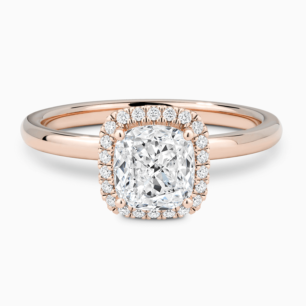 The Ecksand Vintage Engagement Ring with Diamond Halo shown with Cushion in 14k Rose Gold