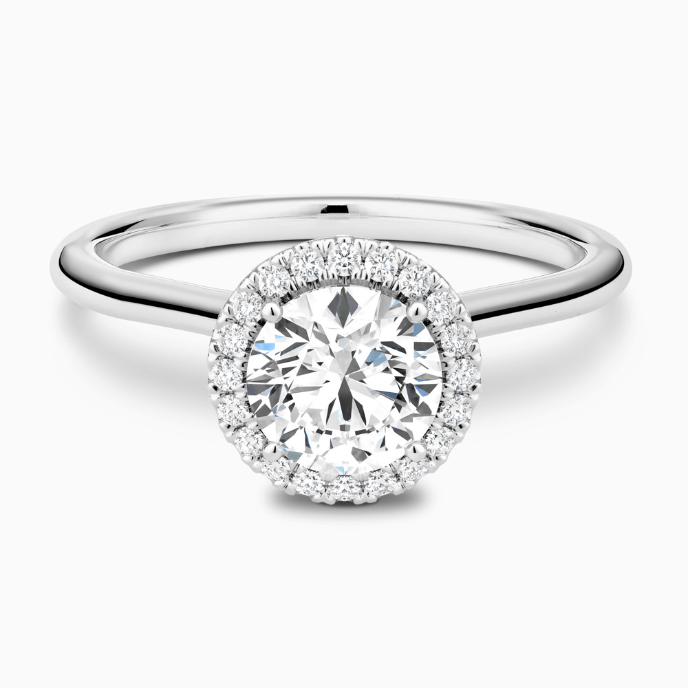 The Ecksand Cathedral-Setting Engagement Ring with Diamond Halo shown with Round in Platinum