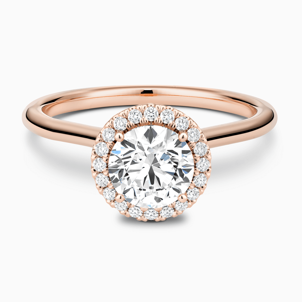 The Ecksand Cathedral-Setting Engagement Ring with Diamond Halo shown with Round in 14k Rose Gold