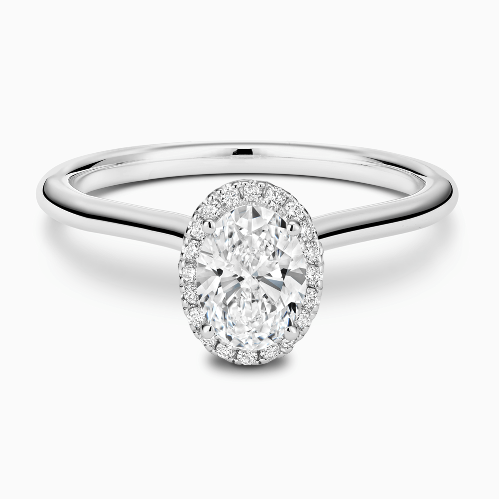 The Ecksand Cathedral-Setting Engagement Ring with Diamond Halo shown with Oval in Platinum