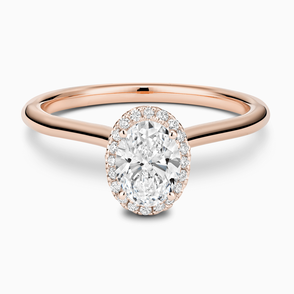 The Ecksand Cathedral-Setting Engagement Ring with Diamond Halo shown with Oval in 14k Rose Gold
