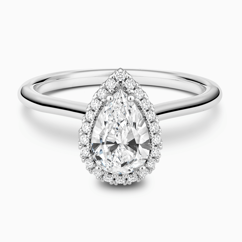 The Ecksand Cathedral-Setting Engagement Ring with Diamond Halo shown with Pear in Platinum