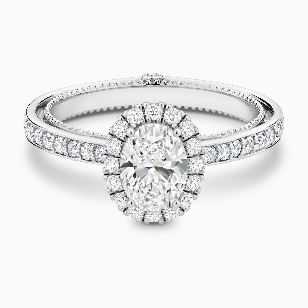 The Ecksand Diamond Halo Engagement Ring with Double Band shown with Oval in Platinum