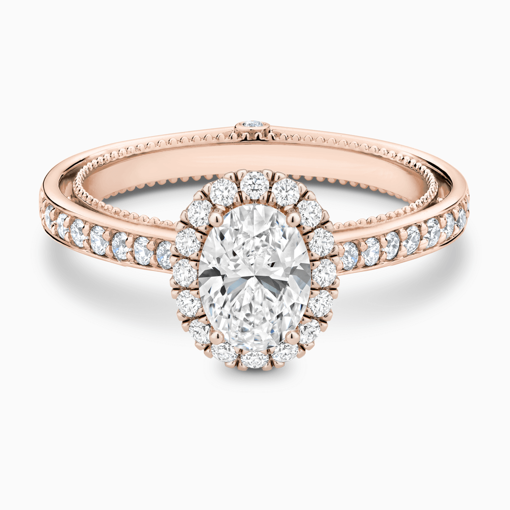 The Ecksand Diamond Halo Engagement Ring with Double Band shown with Oval in 14k Rose Gold