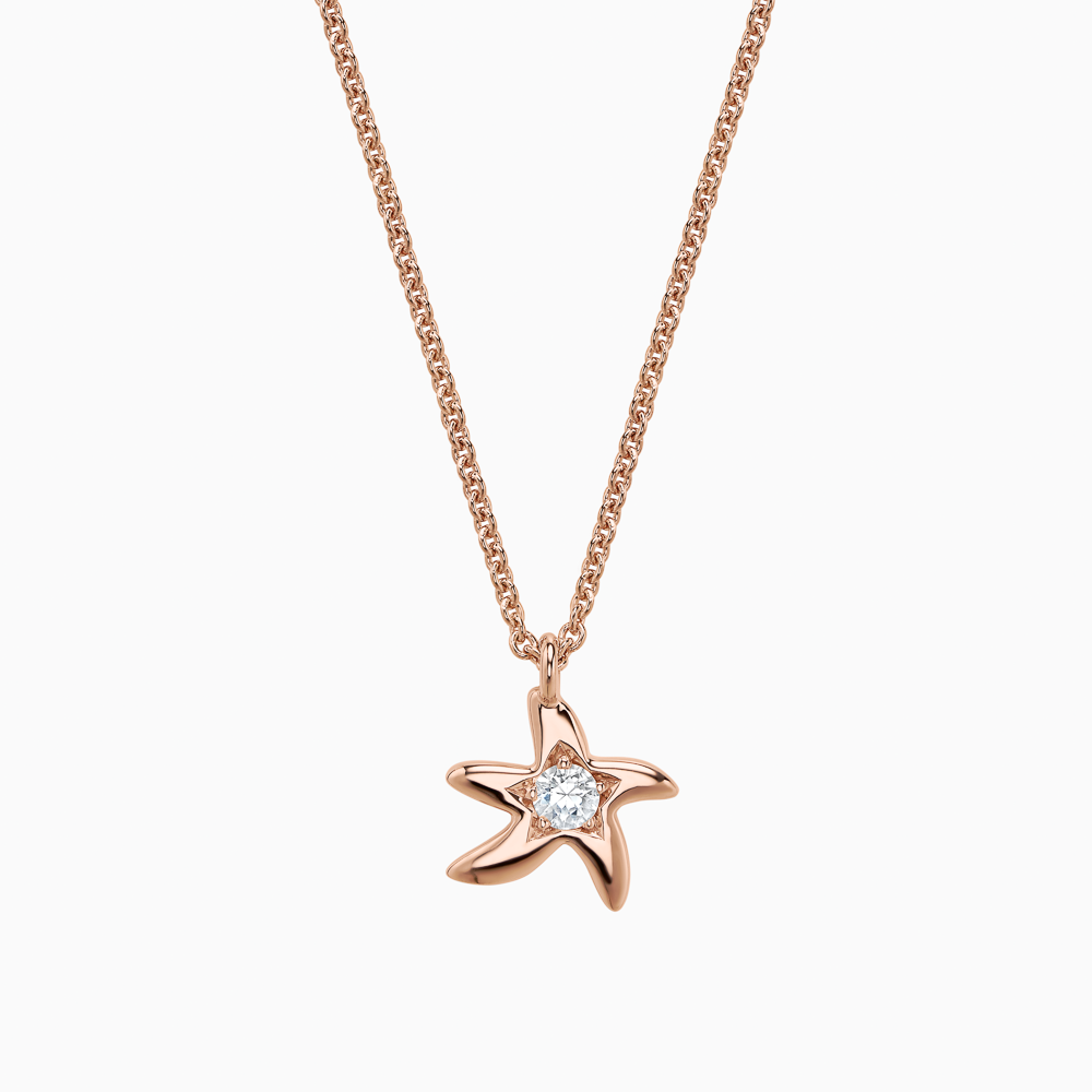 The Ecksand Starfish Diamond Pendant Necklace shown with Natural VS2+/ F+ in 14k Rose Gold