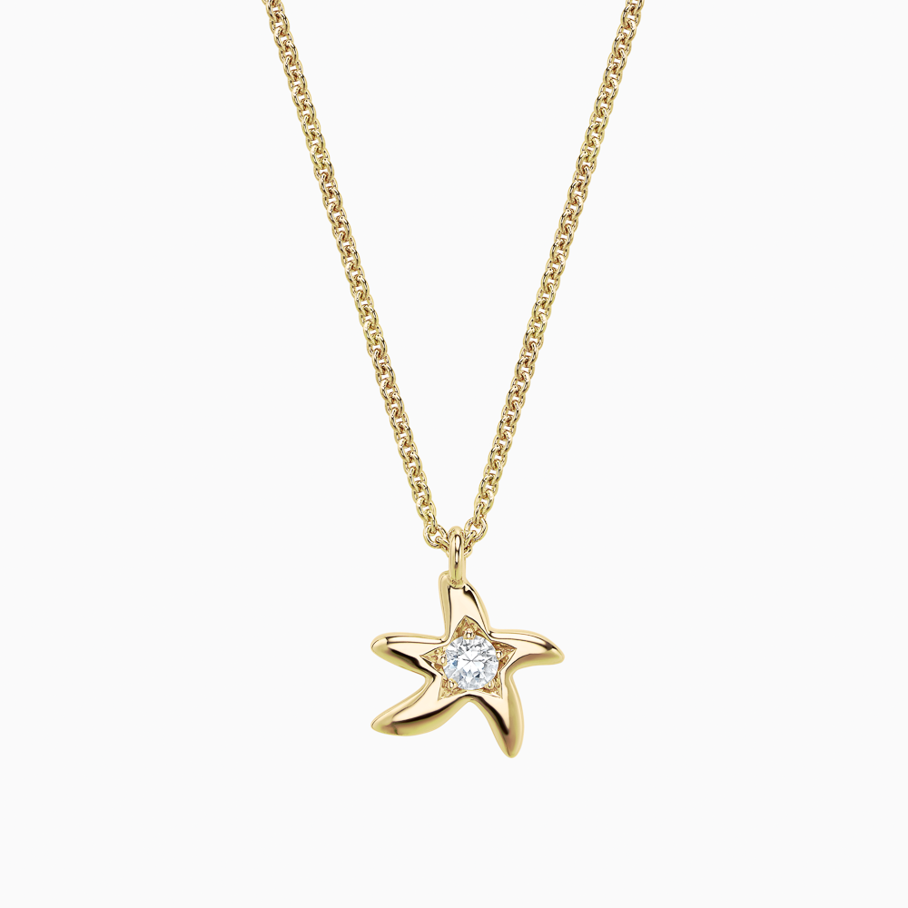 The Ecksand Starfish Diamond Pendant Necklace shown with Natural VS2+/ F+ in 14k Yellow Gold