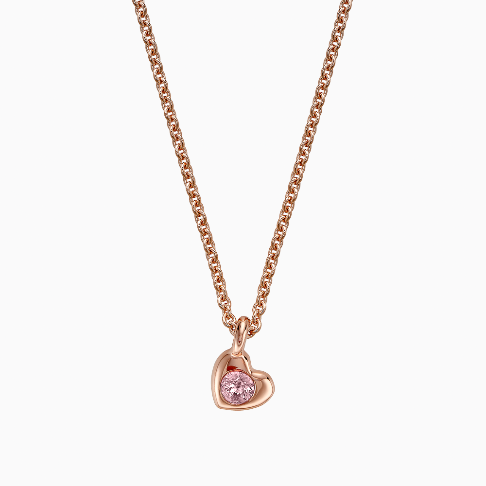 The Ecksand Heart Pink Sapphire Pendant Necklace shown with Kid | loops at 14" & 16" in 14k Rose Gold
