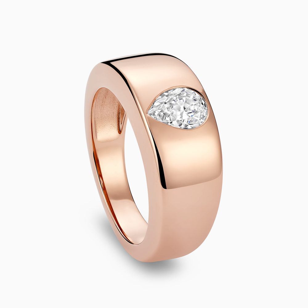 The Ecksand Flush-Setting Pear Diamond Bombé Ring shown with Natural VS2+/ F+ in 14k Rose Gold