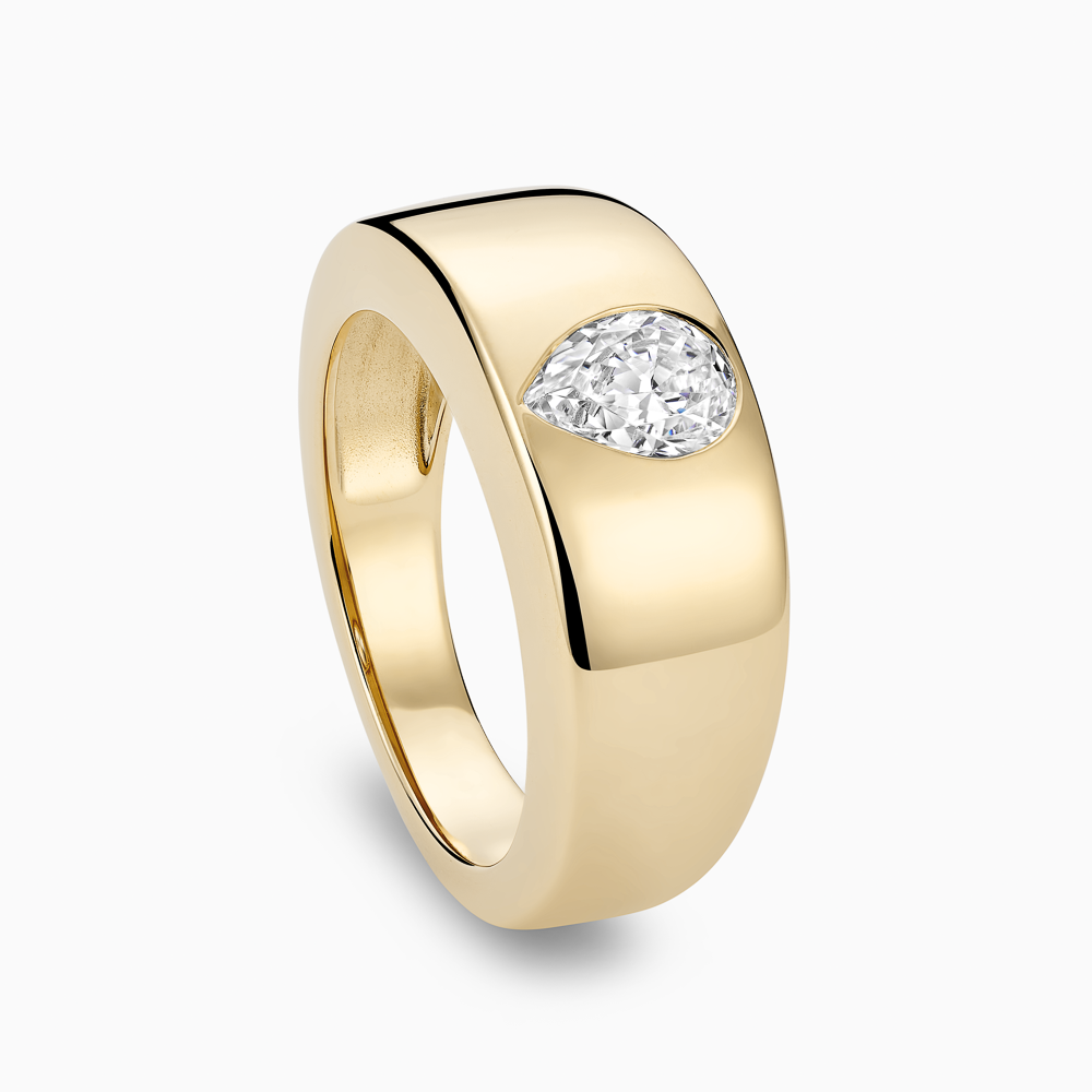 The Ecksand Flush-Setting Pear Diamond Bombé Ring shown with Natural VS2+/ F+ in 18k Yellow Gold