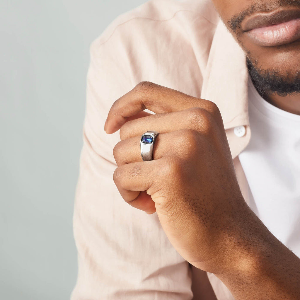 The Ecksand Prong-Setting Blue Sapphire Signet Ring shown with  in 