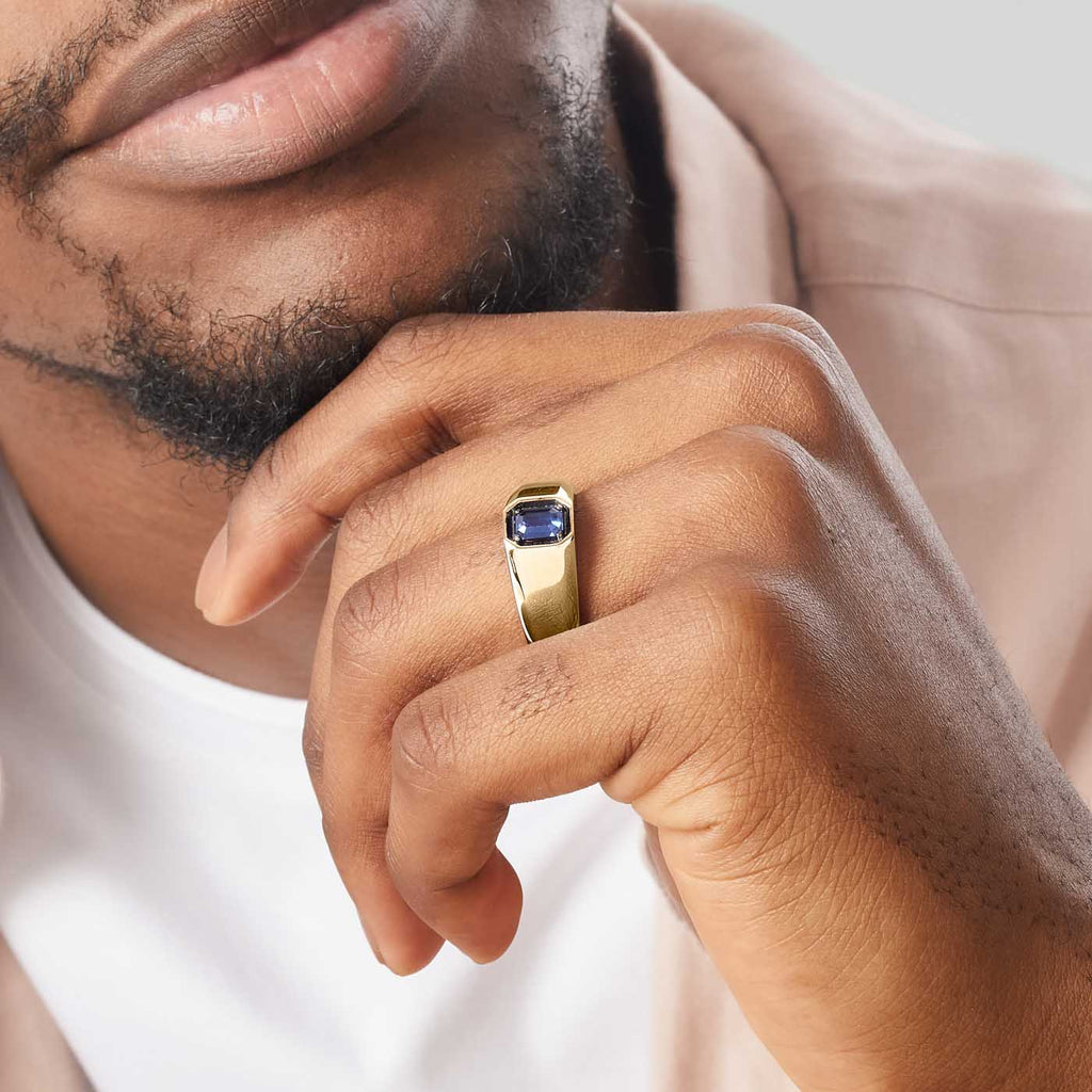 The Ecksand Prong-Setting Blue Sapphire Signet Ring shown with  in 