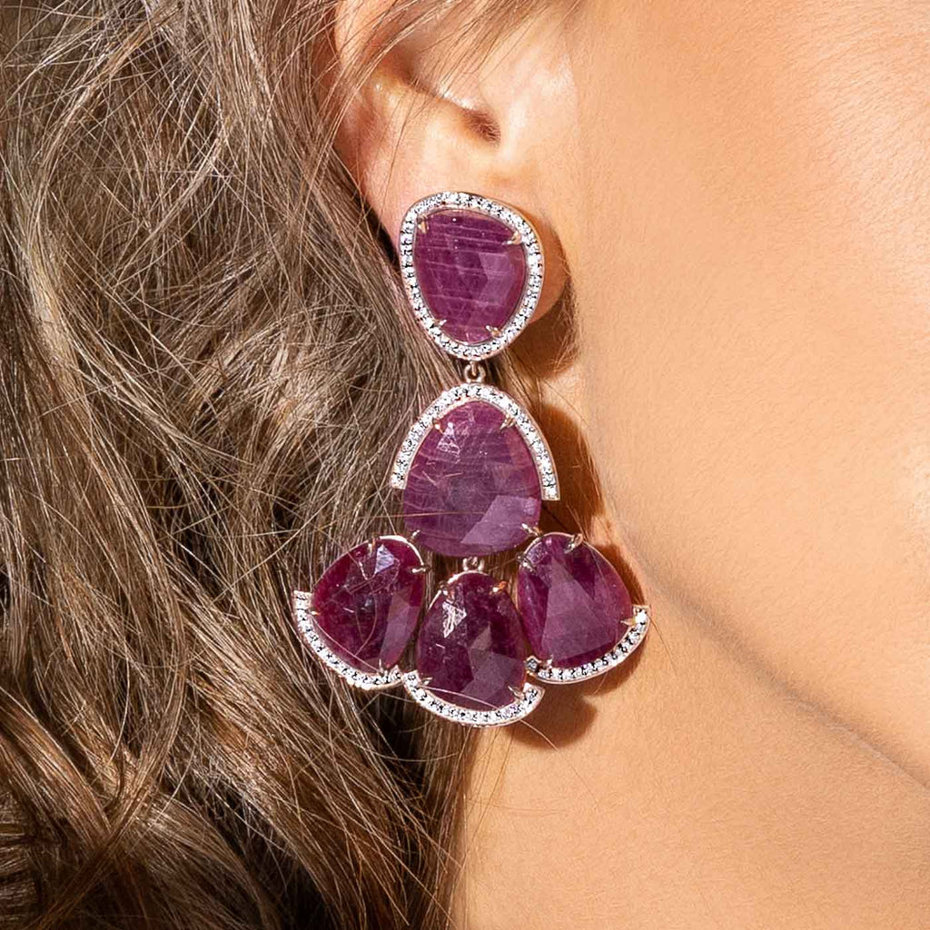 The Ecksand Diamond and Ruby Dangle Earrings shown with  in 