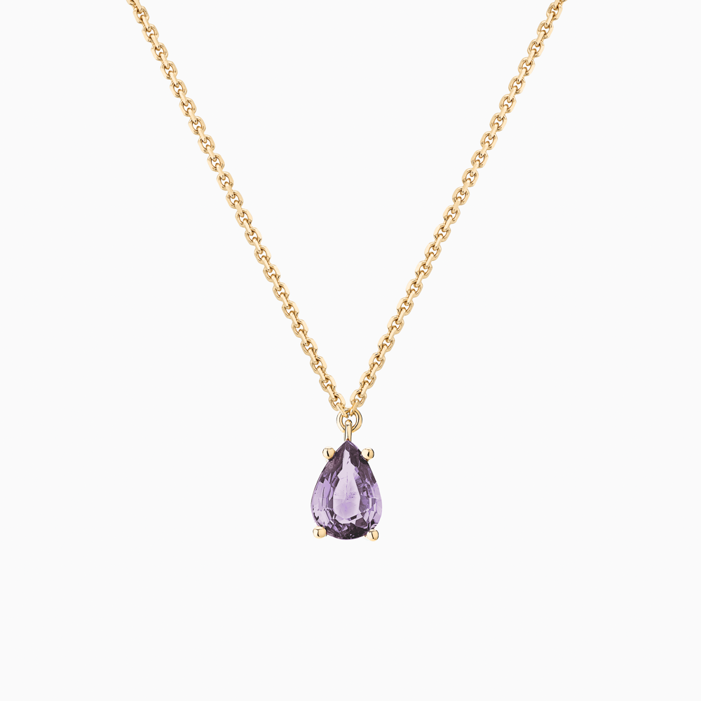 The Ecksand Pear-cut Purple Sapphire Necklace shown with  in 14k Yellow Gold