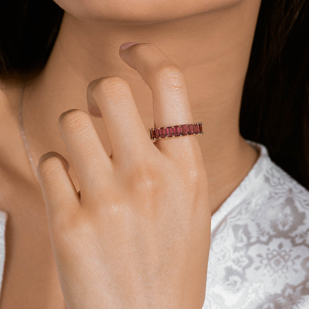 The Ecksand Emerald-Cut Tourmaline Eternity Ring shown with  in 