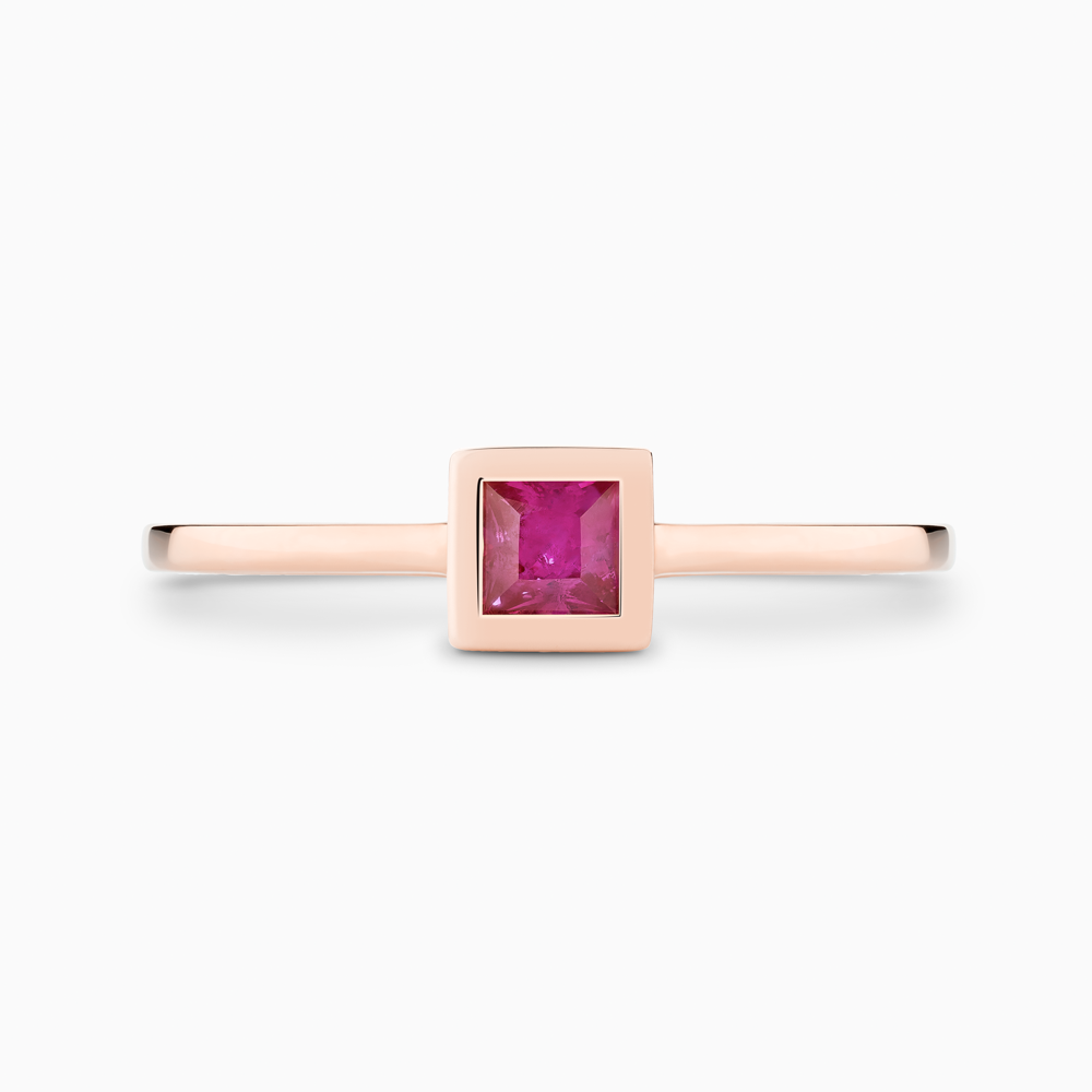 The Ecksand Princess-Cut Ruby Stackable Ring shown with  in 14k Rose Gold