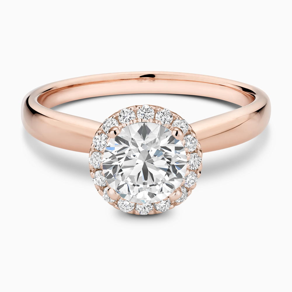 The Ecksand Secret Heart Engagement Ring with Halo shown with Round in 14k Rose Gold