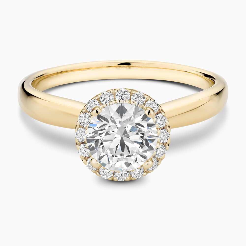 The Ecksand Secret Heart Engagement Ring with Halo shown with Round in 18k Yellow Gold