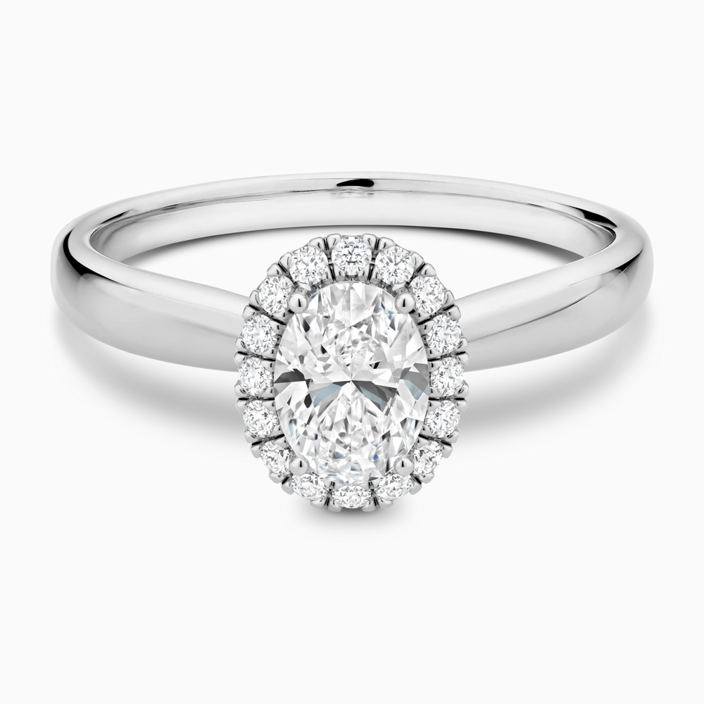 The Ecksand Secret Heart Engagement Ring with Halo shown with Oval in Platinum