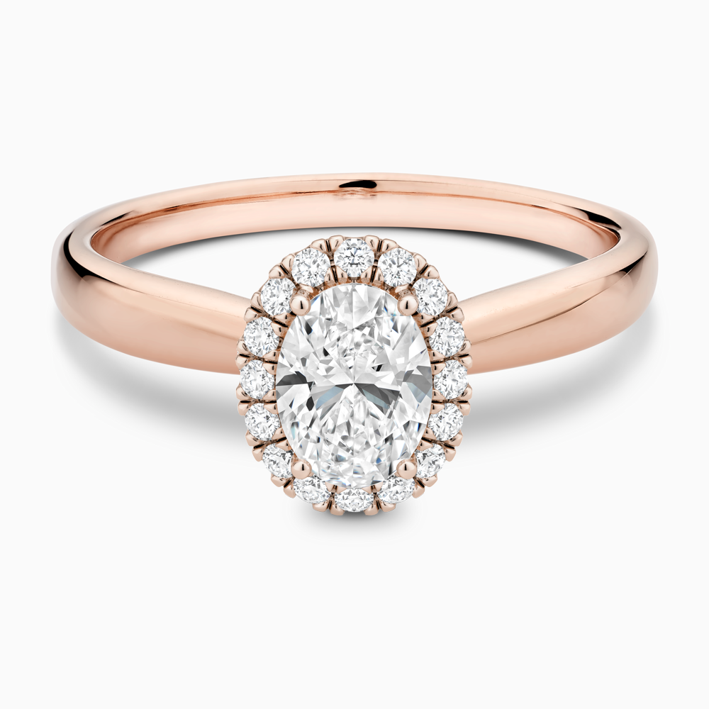 The Ecksand Secret Heart Engagement Ring with Halo shown with Oval in 14k Rose Gold
