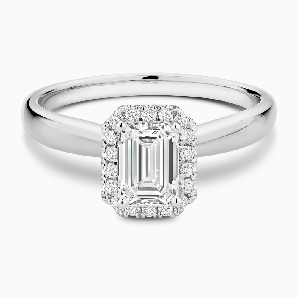 The Ecksand Secret Heart Engagement Ring with Halo shown with Emerald in 18k White Gold
