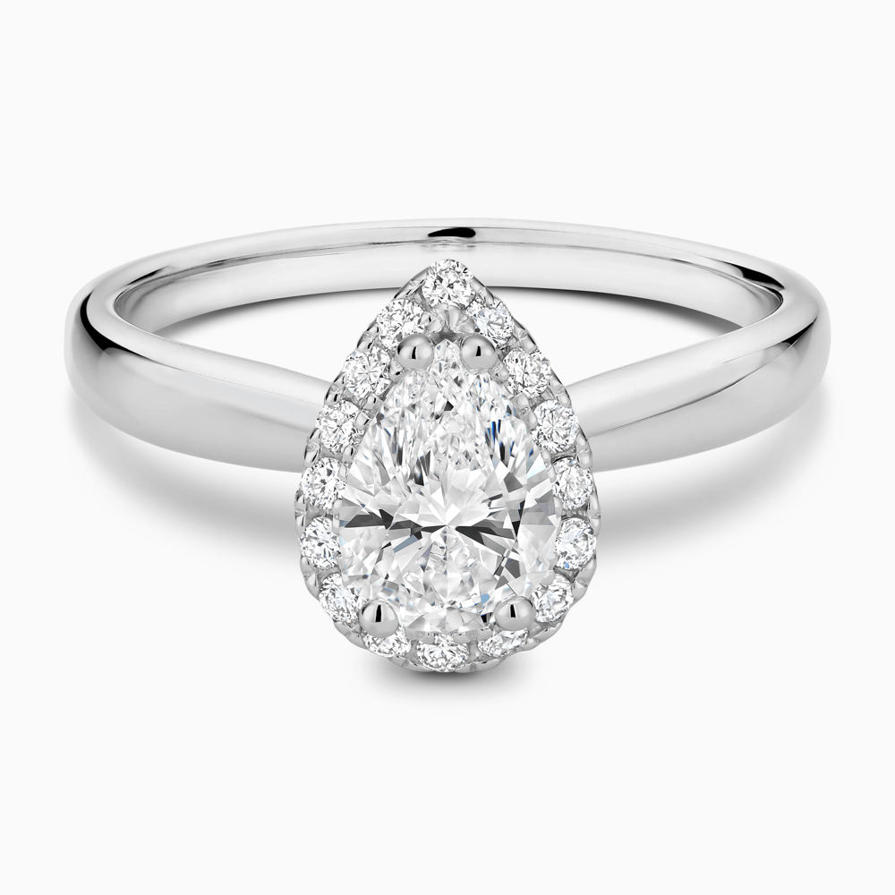 The Ecksand Secret Heart Engagement Ring with Halo shown with Pear in 18k White Gold