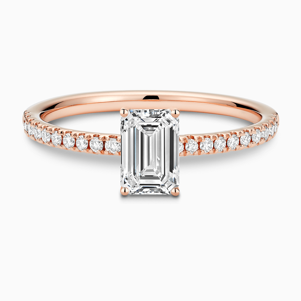 The Ecksand Diamond Semi-Eternity Engagement Ring shown with Emerald in 14k Rose Gold