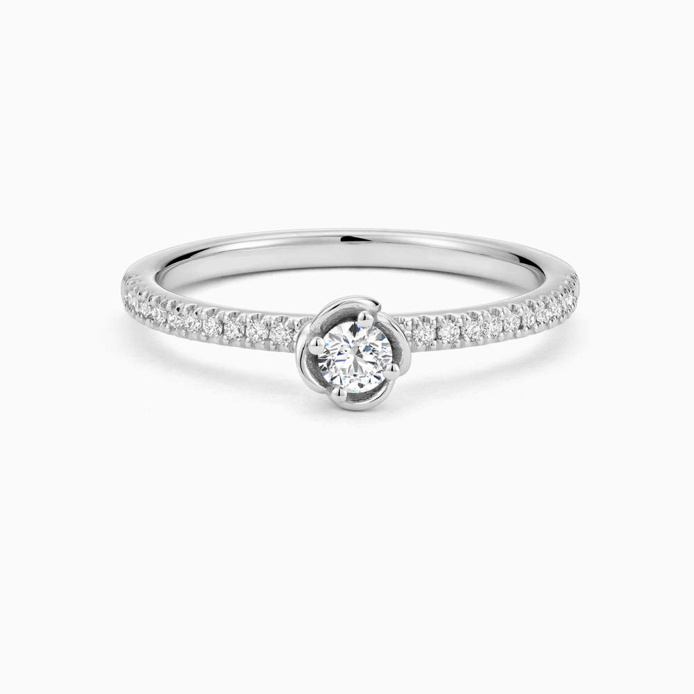 The Ecksand Rosebud Diamond Engagement Ring shown with Natural VS2+/ F+ in Platinum