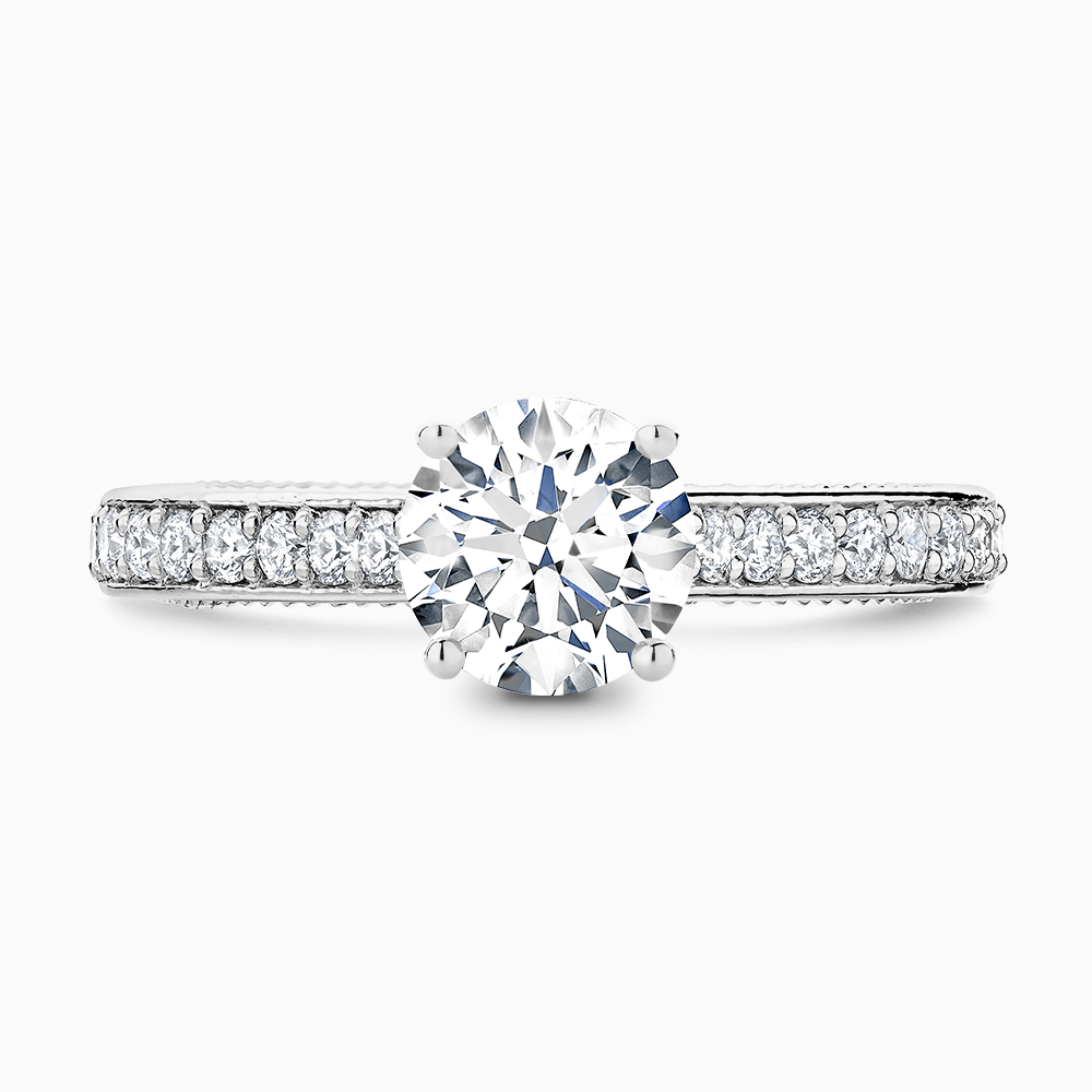 The Ecksand Double-Band Solitaire Diamond Engagement Ring with Vintage Detailing shown with Round in Platinum
