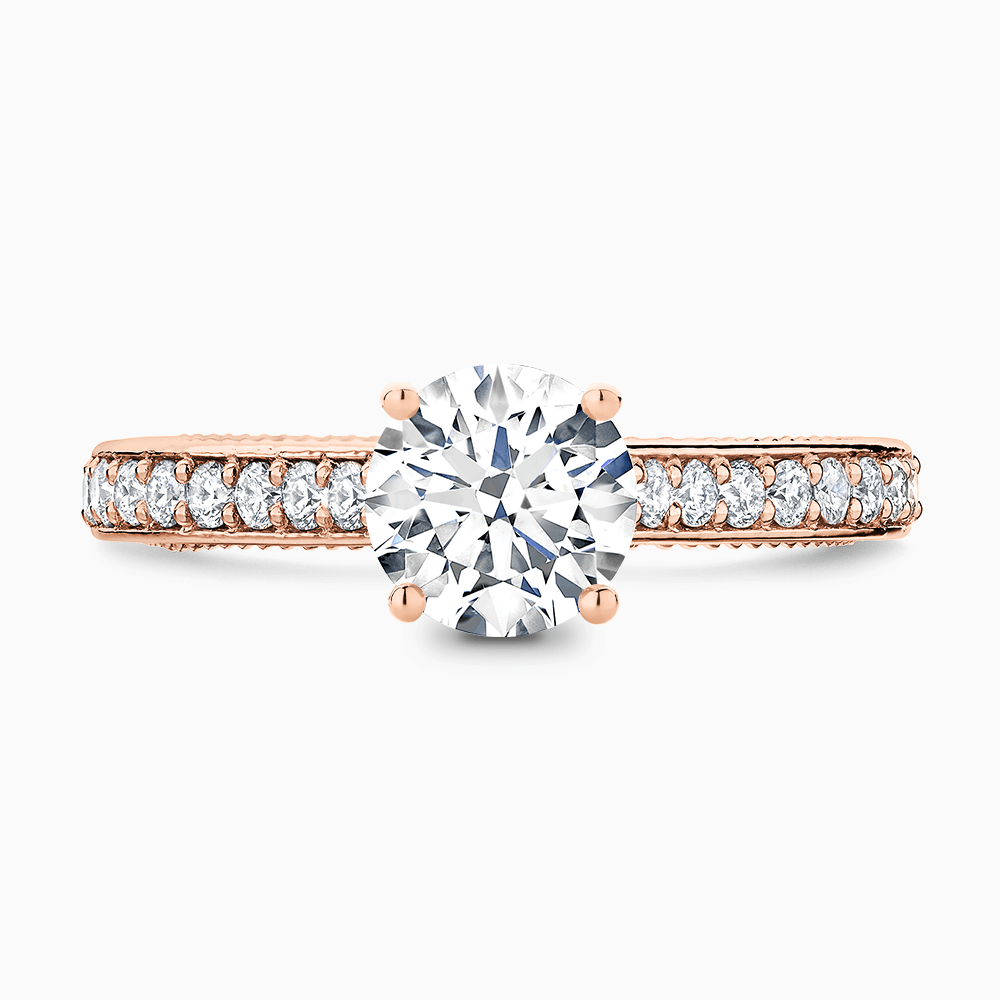 The Ecksand Double-Band Solitaire Diamond Engagement Ring with Vintage Detailing shown with Round in 14k Rose Gold