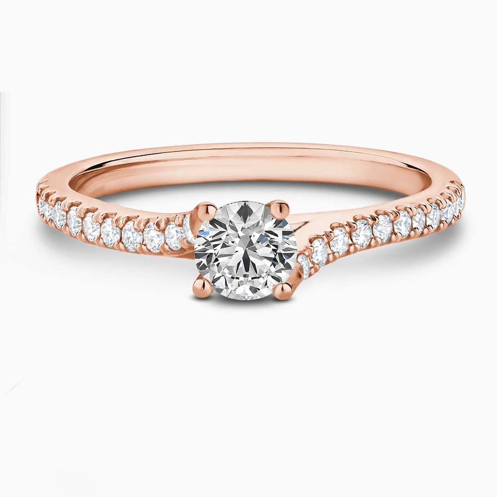 The Ecksand Diamond Engagement Ring with Twisted Diamond Band shown with Round in 14k Rose Gold