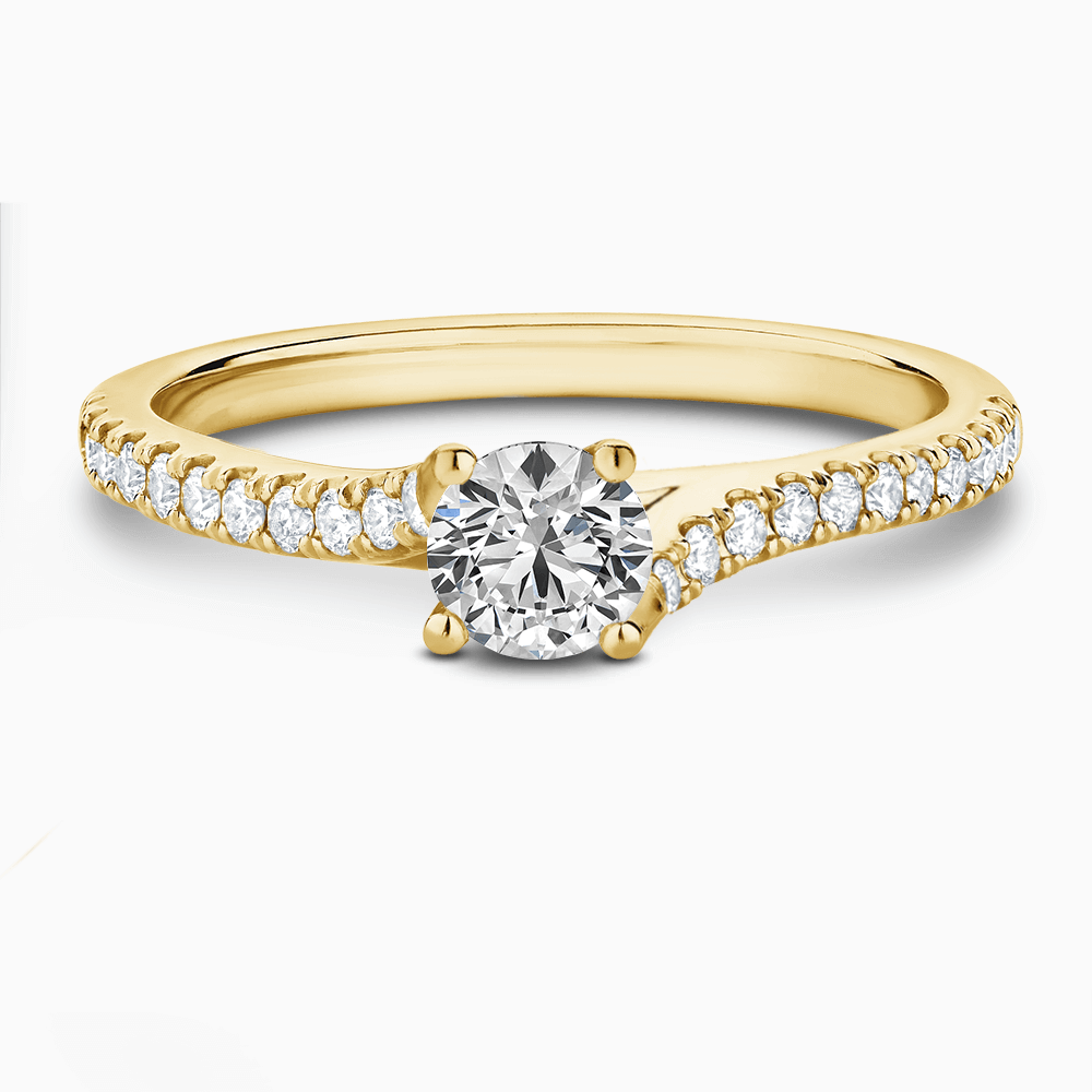 The Ecksand Diamond Engagement Ring with Twisted Diamond Band shown with Round in 18k Yellow Gold