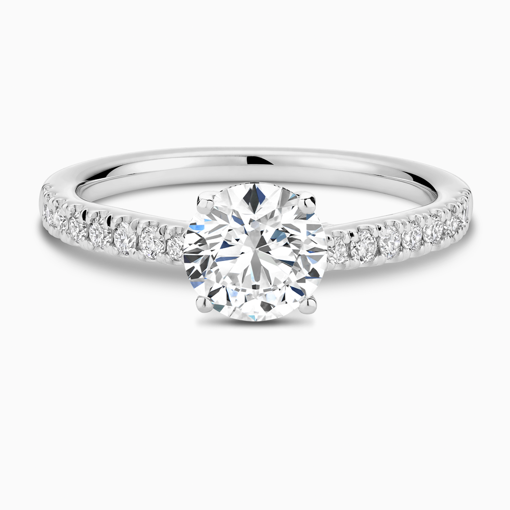 The Ecksand Thick Diamond Engagement Ring with Secret Heart and Diamond Band shown with Round in Platinum