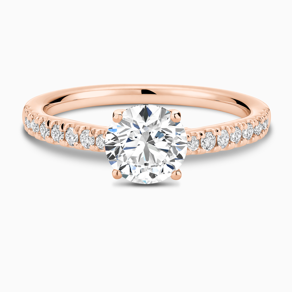 The Ecksand Thick Diamond Engagement Ring with Secret Heart and Diamond Band shown with Round in 14k Rose Gold
