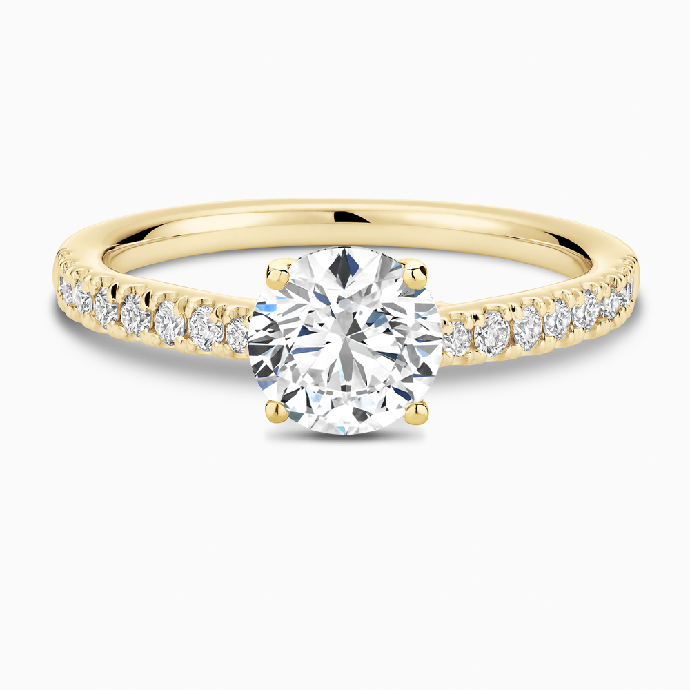 The Ecksand Thick Diamond Engagement Ring with Secret Heart and Diamond Band shown with Round in 18k Yellow Gold