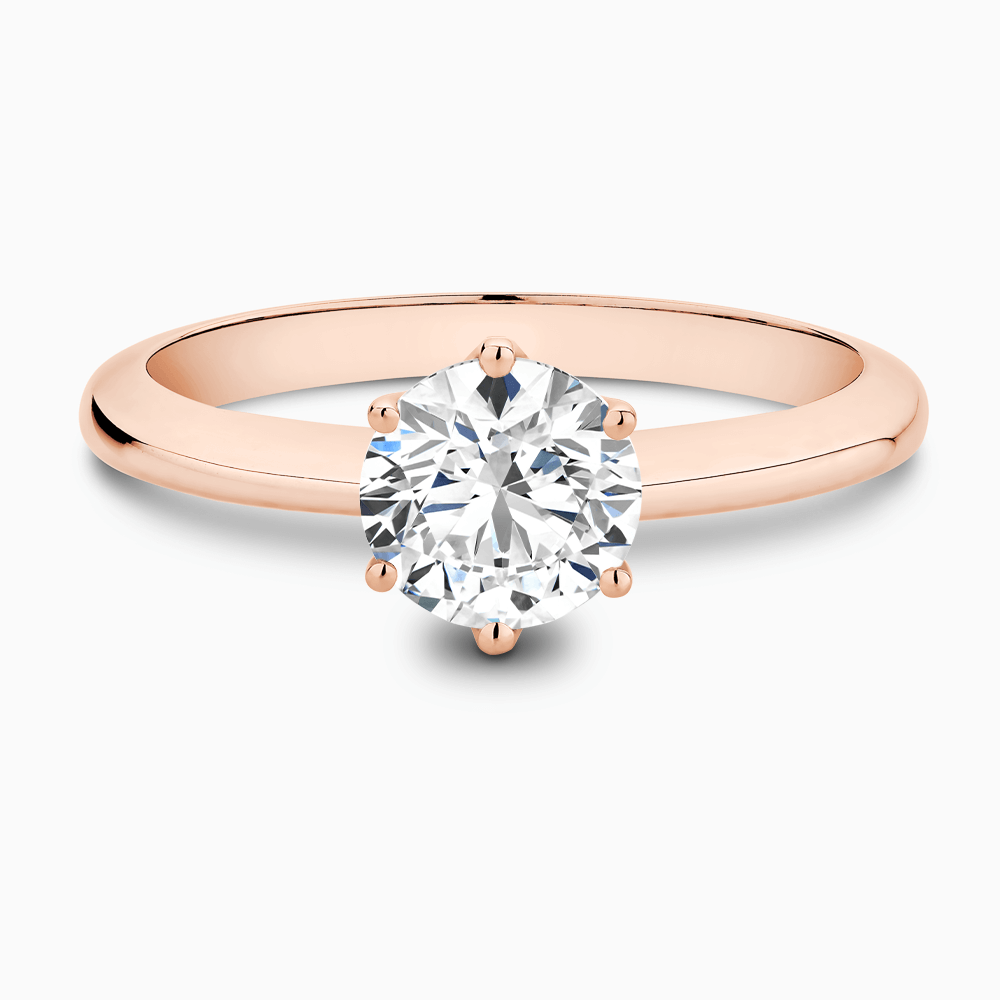 The Ecksand Tapered Diamond Engagement Ring with Six Prongs shown with Round in 14k Rose Gold