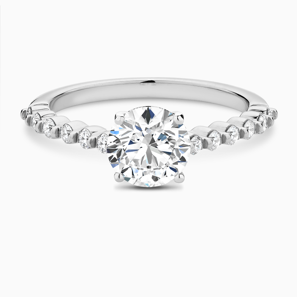 The Ecksand Diamond Engagement Ring with Shared Prongs Diamond Pavé shown with Round in Platinum
