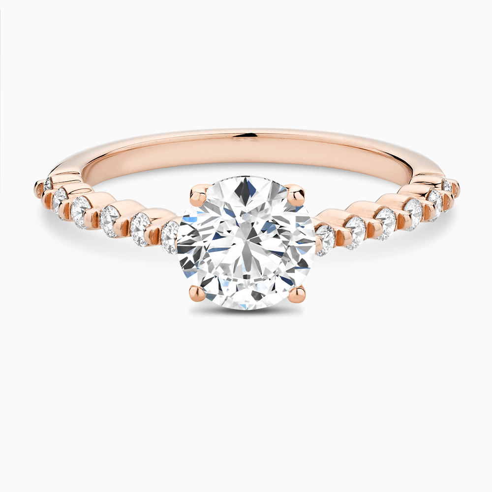 The Ecksand Diamond Engagement Ring with Shared Prongs Diamond Pavé shown with Round in 14k Rose Gold