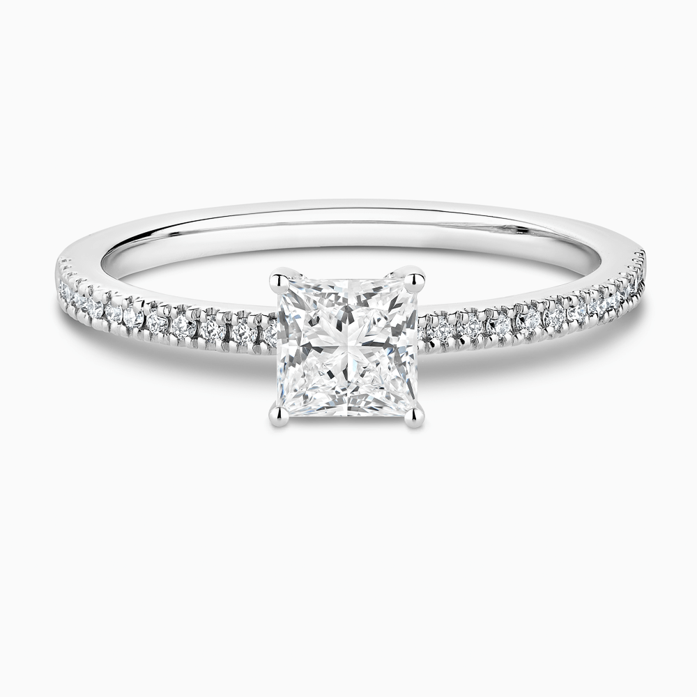 The Ecksand Diamond Pavé Engagement Ring with Basket Setting shown with Princess in Platinum