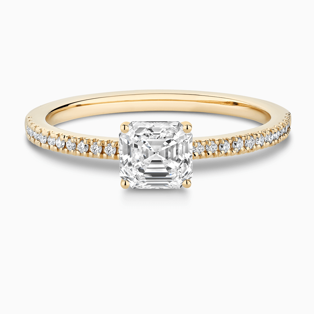 The Ecksand Diamond Engagement Ring with Basket-Setting shown with Asscher in 18k Yellow Gold