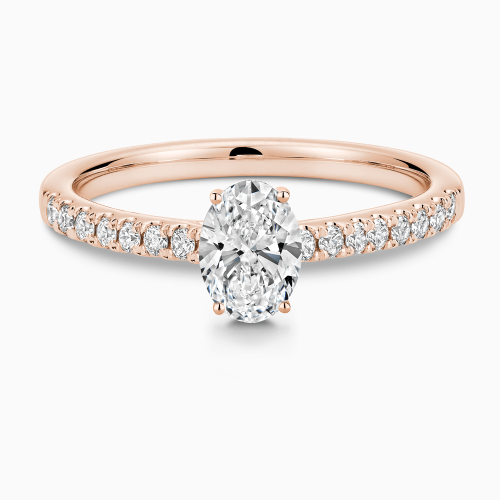 The Ecksand Diamond Engagement Ring with Cathedral Setting shown with Oval in 14k Rose Gold