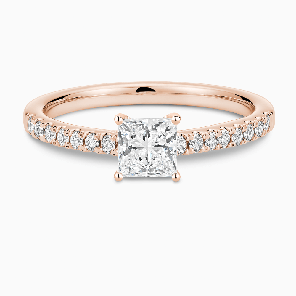The Ecksand Diamond Engagement Ring with Cathedral Setting shown with Princess in 14k Rose Gold
