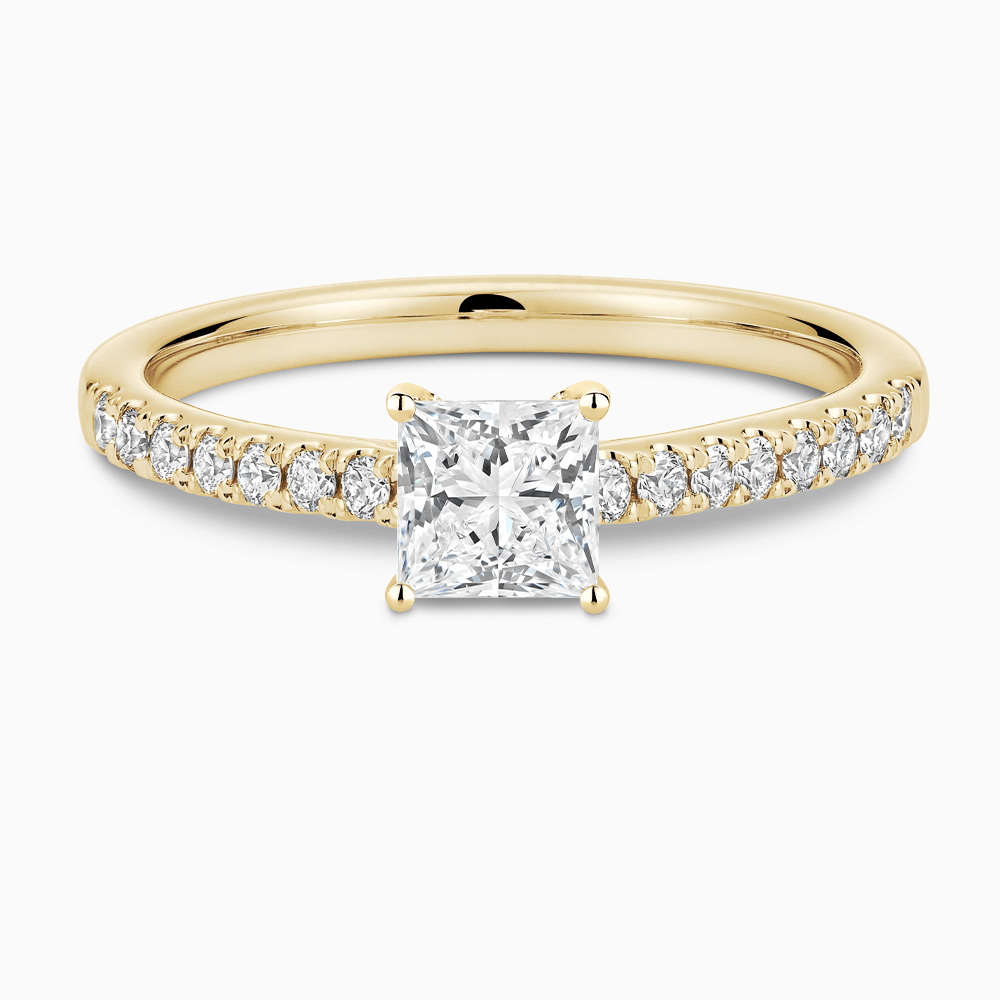 The Ecksand Diamond Engagement Ring with Cathedral Setting shown with Princess in 18k Yellow Gold