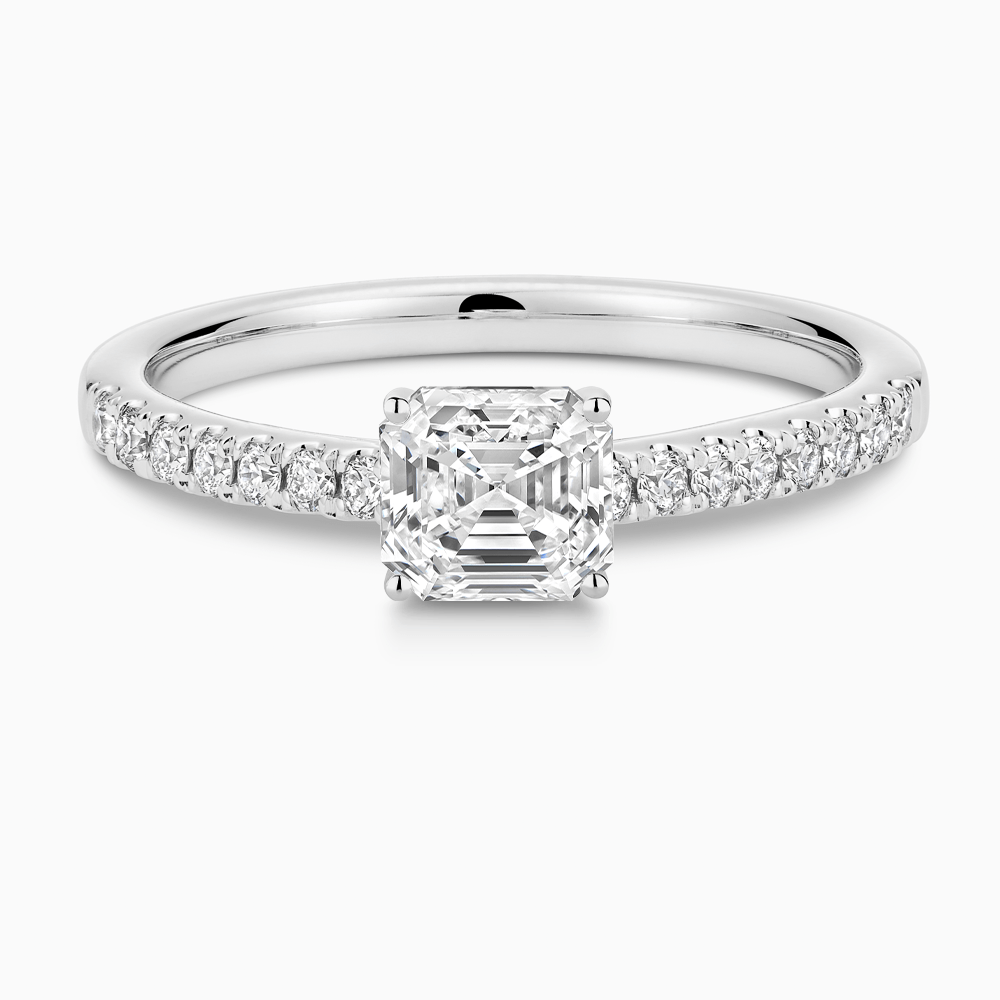 The Ecksand Diamond Engagement Ring with Cathedral Setting shown with Asscher in Platinum