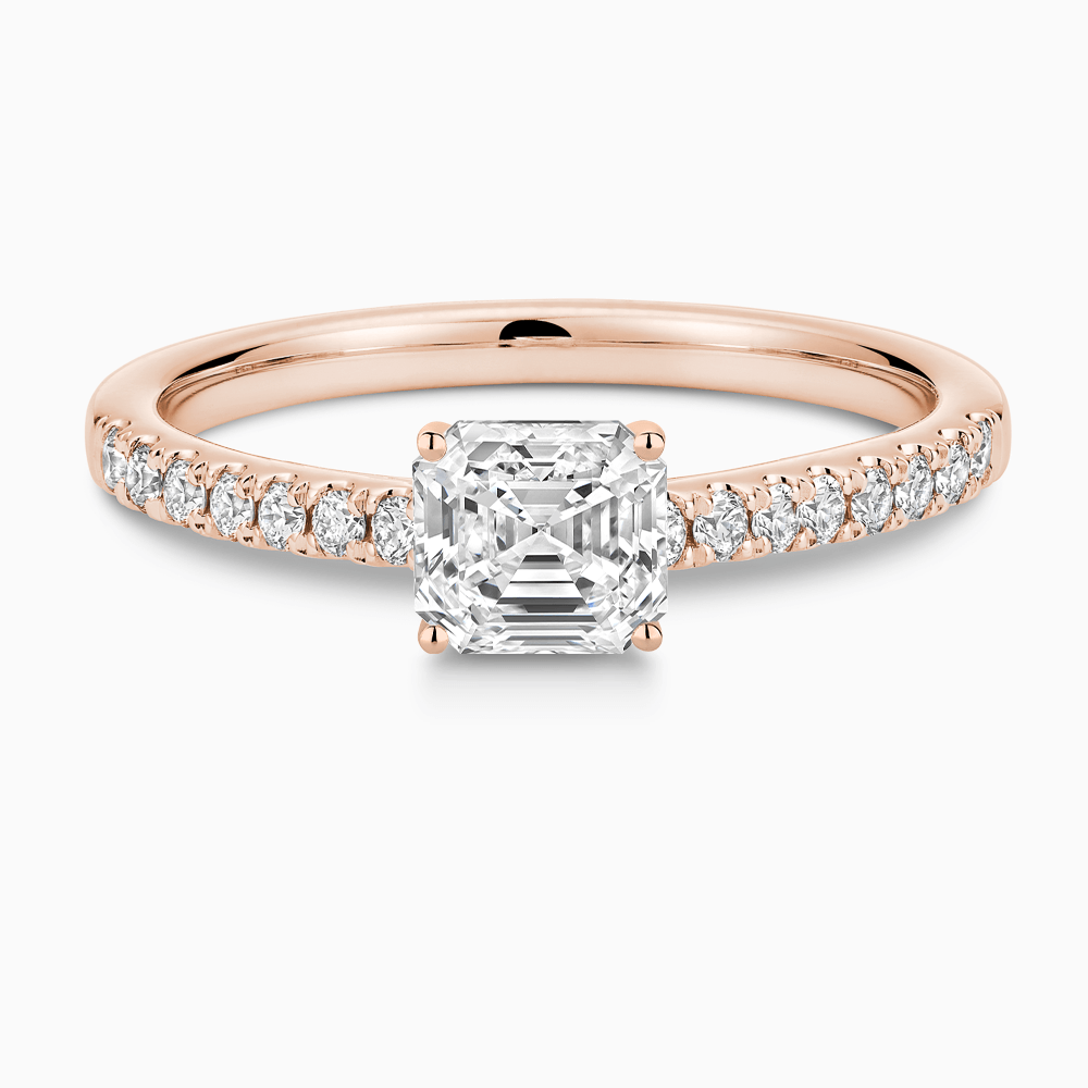 The Ecksand Diamond Engagement Ring with Cathedral Setting shown with Asscher in 14k Rose Gold