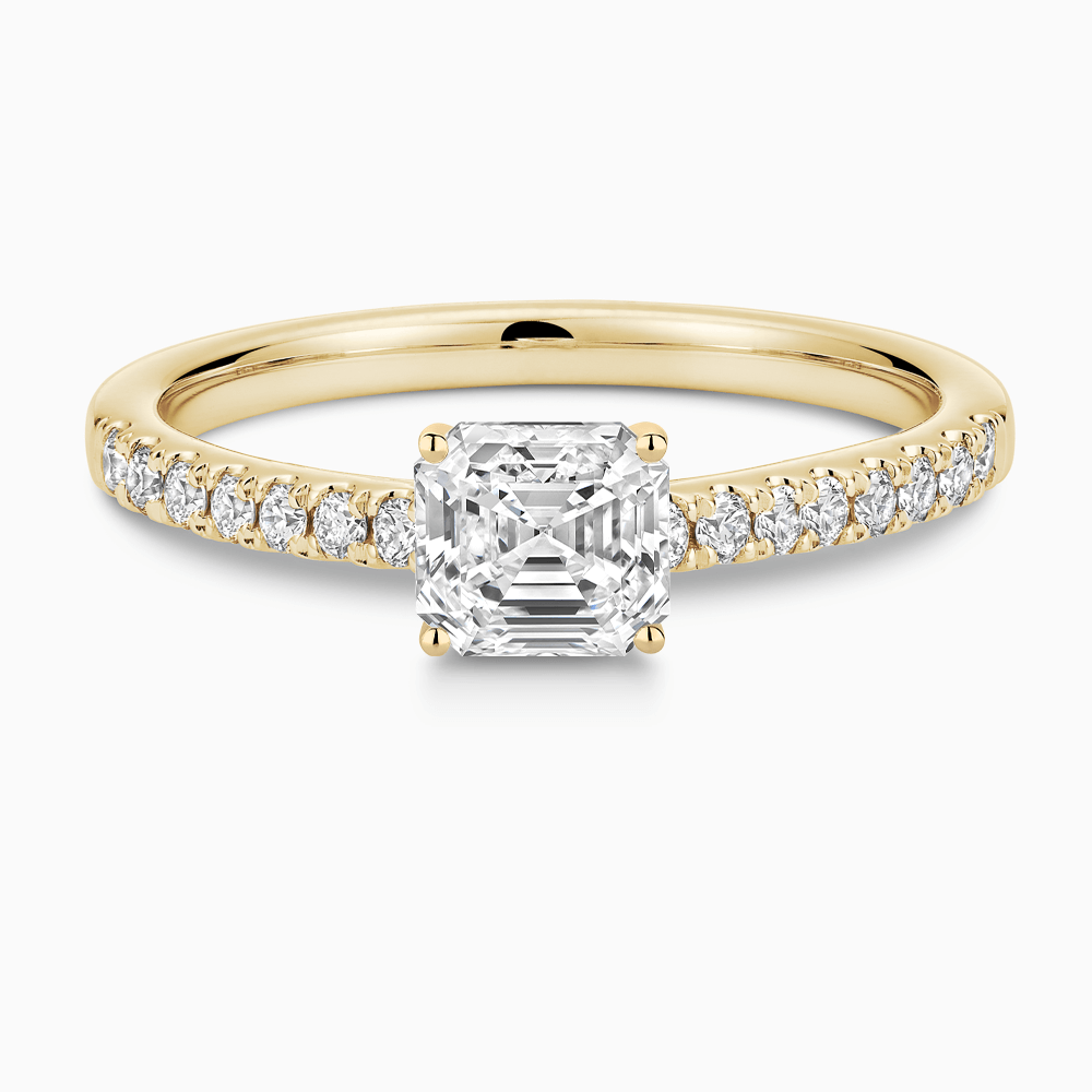 The Ecksand Diamond Engagement Ring with Cathedral Setting shown with Asscher in 18k Yellow Gold